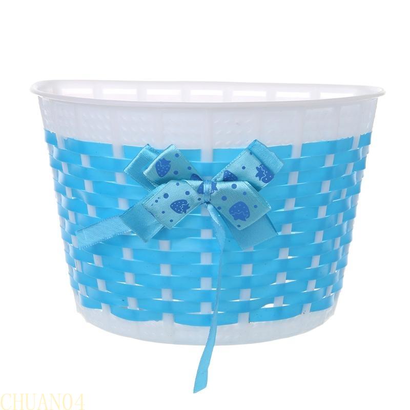 A1A2 Scooter Basket Children Bike Plastic Knitted Bow Knot Front Handmade Bag