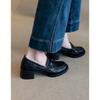 Sheepskin version~ Camellia black high heels platform leather retro women's lazy small leather shoes