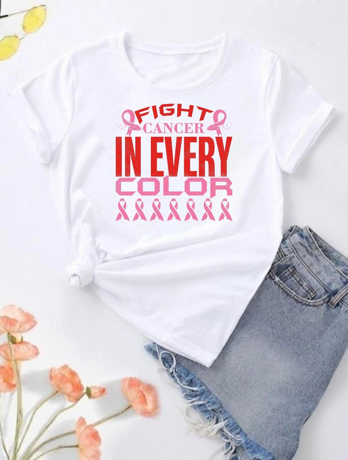 October Breast Cancer Support T-Shirt Women s Pink Ribbon Awareness Tee Top S