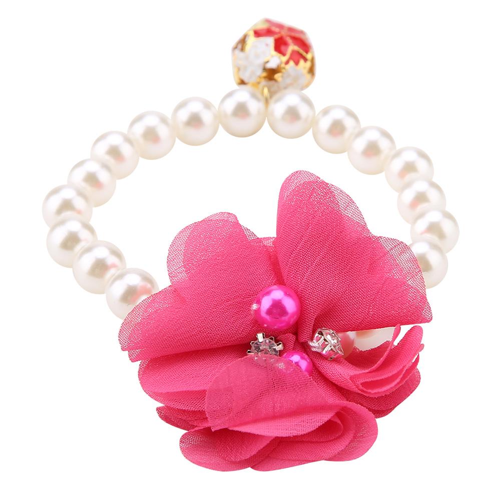 Dog Pet Pearl Flower Collar Elastic Necklace for Puppy Collar Jewelry Accessory(Rose Red)