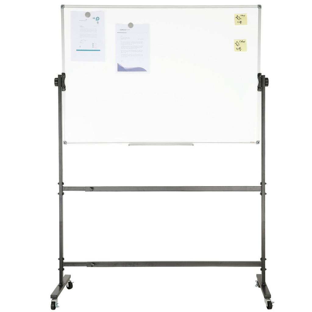 Rolling Whiteboard, 48x32 Inch Double-Sided Magnetic Mobile Whiteboard, 360° Reversible Adjustable Height Dry Erase Board with Wheels & Movable Tray