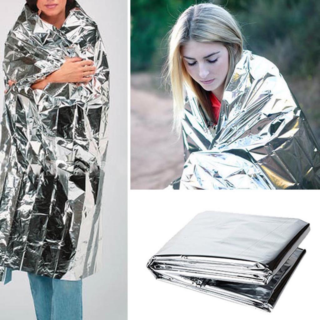 Emergency Blanket 1.3x2.1M Silver Survival Thermal Space Blanket for Camping Hiking Outdoor All Weather Protection