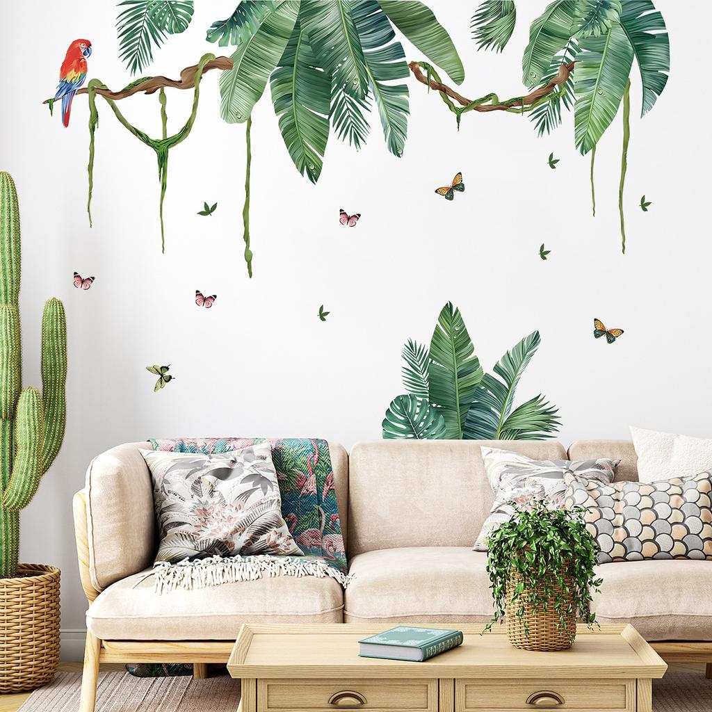 Watercolor Leaf Butterfly Bird Plant Wall Stickers for Living Room Decor Children Kids Room Bedroom Decoration Wall Decals