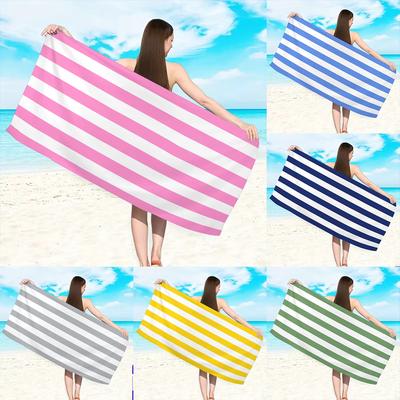 1PC Ultra-Fine Fiber Beach Towel Minimally Striped Quick-Drying Absorbent for Swimming Vacation