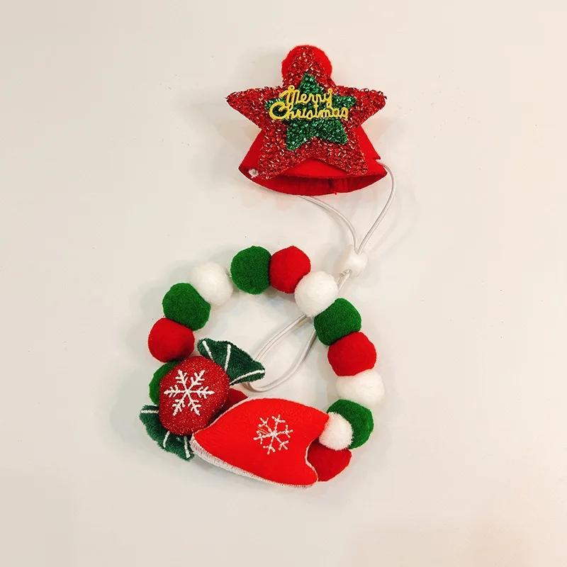 Christmas Pet Dog Bow Tie Hair Ball Necklace Collar Snowman Deer Pet Dog Cat Bowties Neckties Hat Dog Grooming Accessories