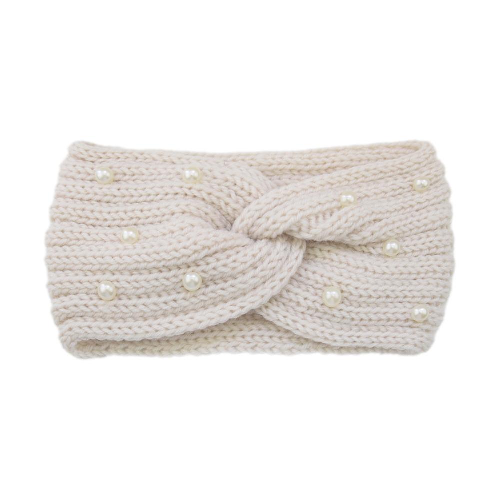Women Wide Knitted Cross Pearl Headbands Autumn Winter New Warm Solid Hair Bands Ear Warmer Girls Elastic Sports Turban Headwrap