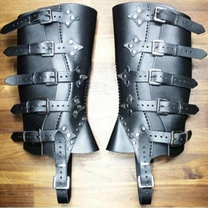 Medieval PU Leather Leg Guards Renaissance Warrior Boot Covers Equestrian Cosplay Gaiters 1pair чёрный
