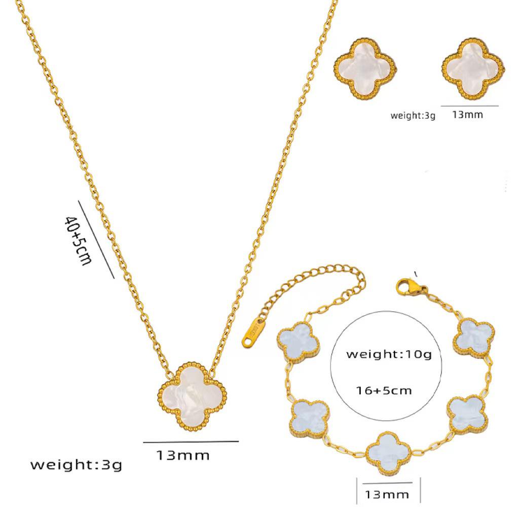 Trendy Clover Bracelet: Women's Korean Simple Design with Mother-of-Pearl and Titanium Steel, Featuring Five Floral Motifs.