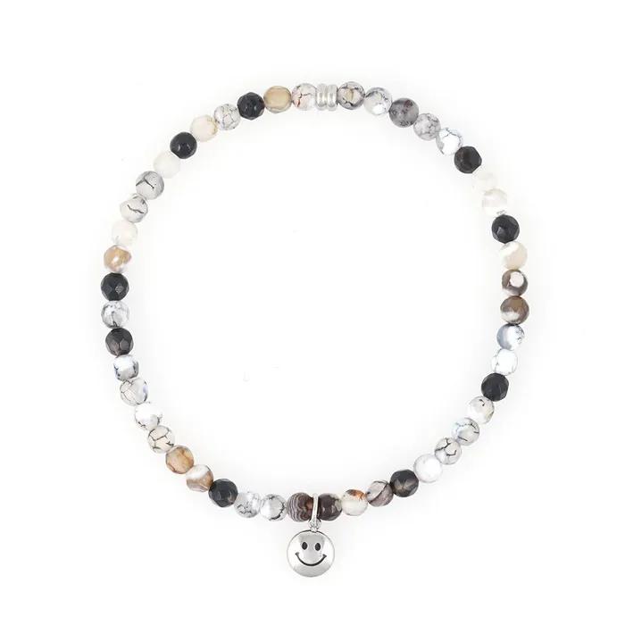 Smile Pendant 4 Black Tone Agate Gemstone Bracelet (C2501AC1214_BK)