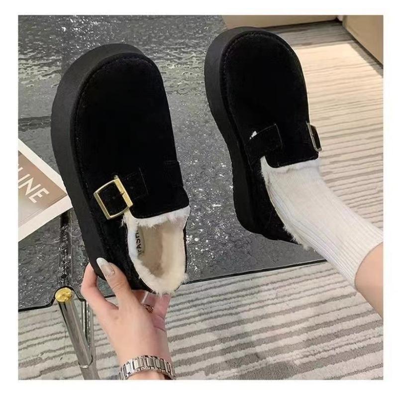 Neue Damenschuhe mit dicken Sohlen, Fleece-Schneestiefel, Einschlupfschuhe und Baumwollschuhe