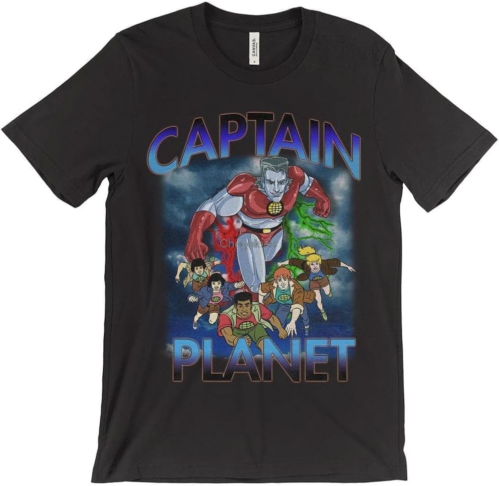 Captain Planet 90s Cartoon Retro Vintage T Shirt Black 4XL