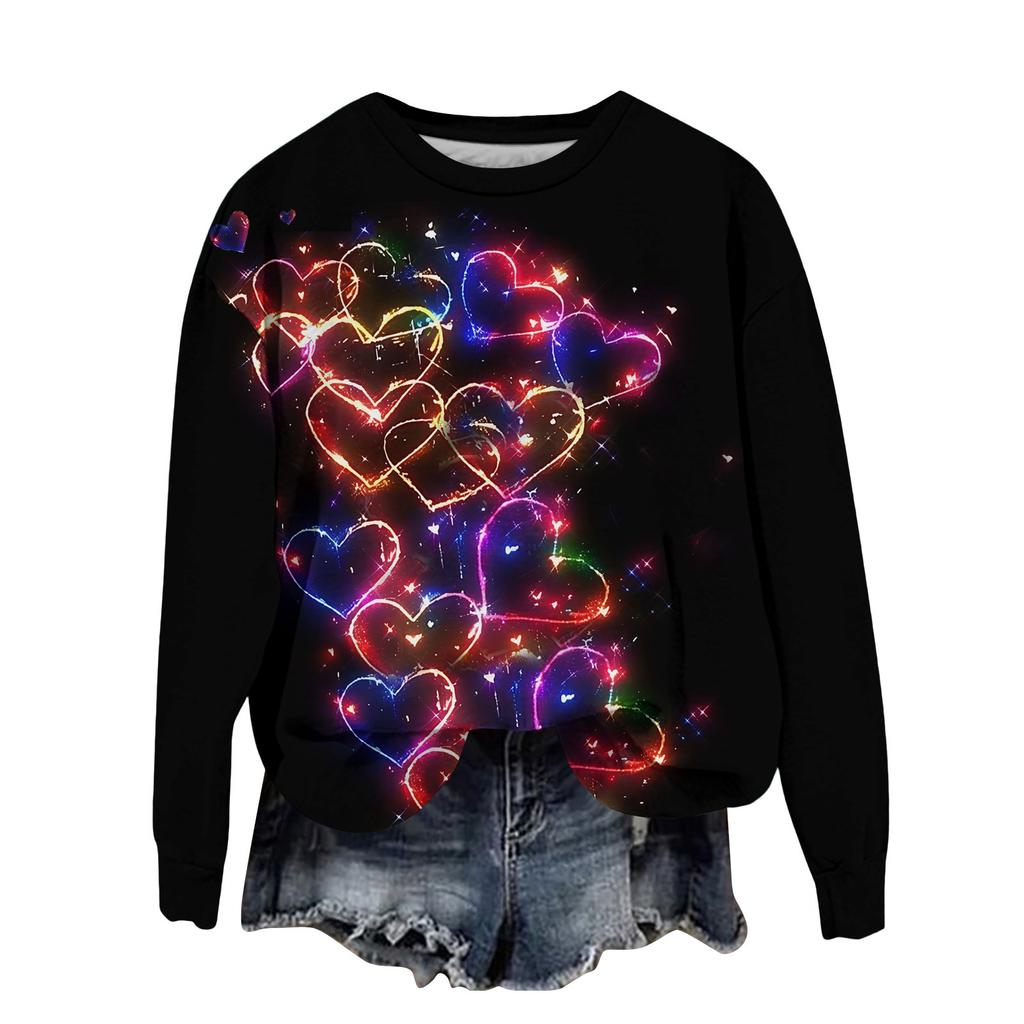 Damenmode Bedrucktes Langarm Locker Rundhals Sweatshirt Oberteil Herbst