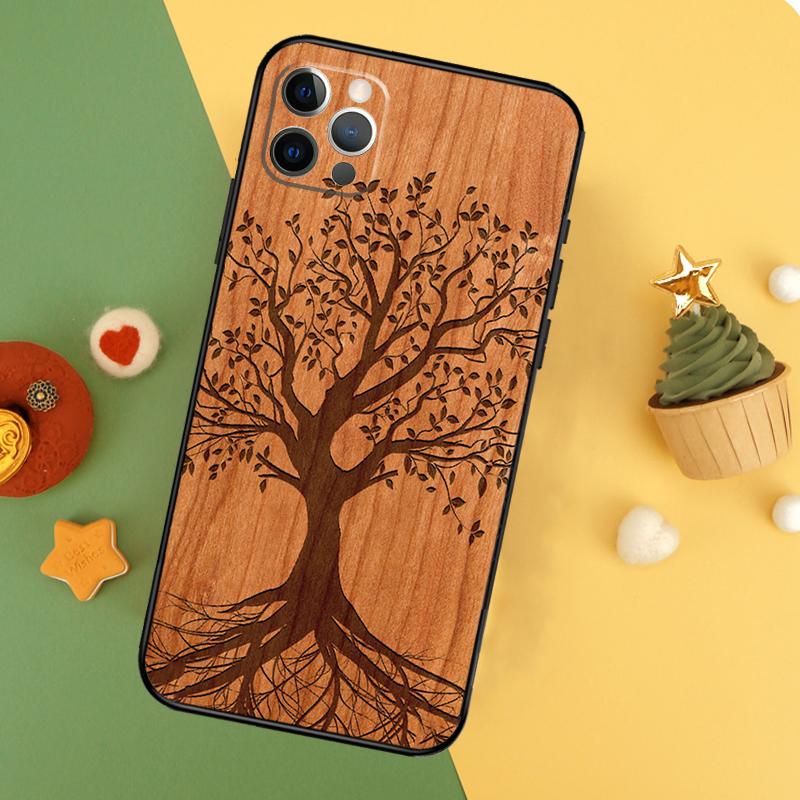 Tree Flower Bamboo Wood Phone Case For iPhone 17 16 14 13 12 11 15 Pro Max 12 13 Mini 16E 17 Air Shockproof Cover