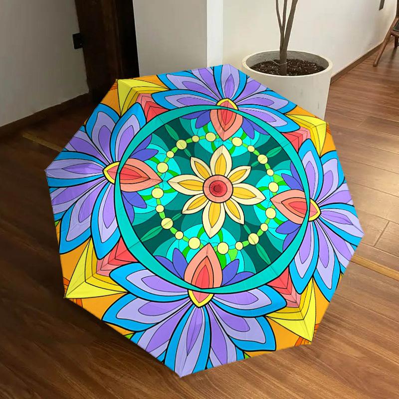 

1pc Mandala, Abstract Automatic Folding Umbrella - Portable Collapsible Design, 8-Rib Iron Frame, Casual Outdoor Accessory yy251215242