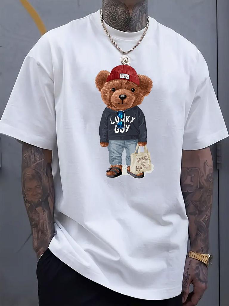 Kreslené tričko s krátkým rukávem z bavlny s potiskem medvěda, letní unisex, ležérní, volného střihu, oblečení pro muže a ženy