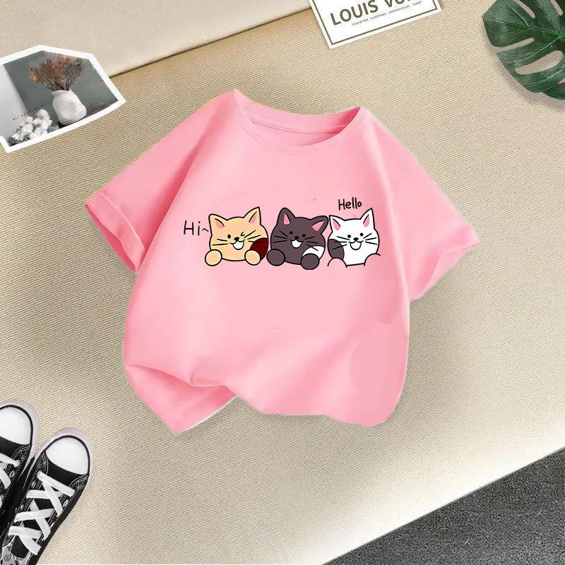 Kid T Shirt Cute Cat Printed Children T-shirt Kids 100% T-shirt Tops Tee Boys Girls Baby Tee 2-13Y