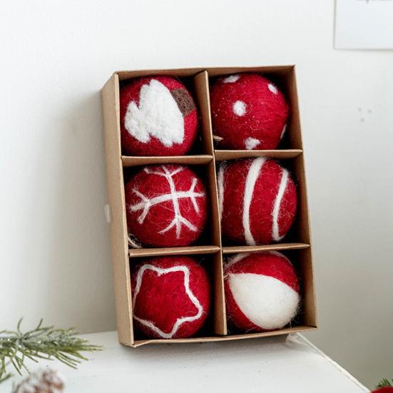 6/36Pcs 3/5CM Christmas Felt Ball Snowflake Snowman Solid Color Shatterproof Reusable Holiday Decoration Xmas Tree Hanging Ball Ornament Pendant
