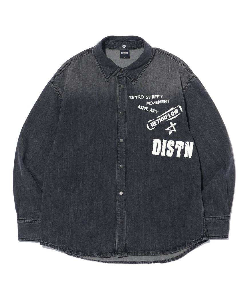 DISTN9NE Retro Long Sleeve Denim Shirt Lp3Yu682_Black