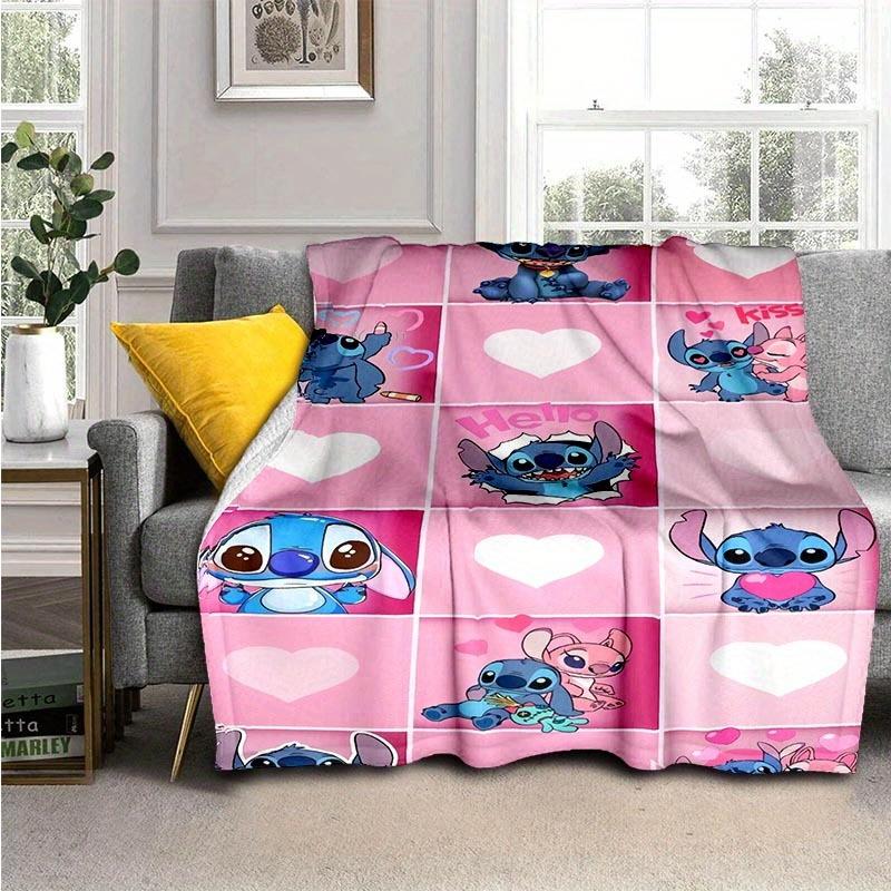 1pc Stitch Love Printing Flannel Blanket for All Season, Unisex Cartoon Blanket, Home Blankets, Lunch Rest Blanket 130cmx150cm