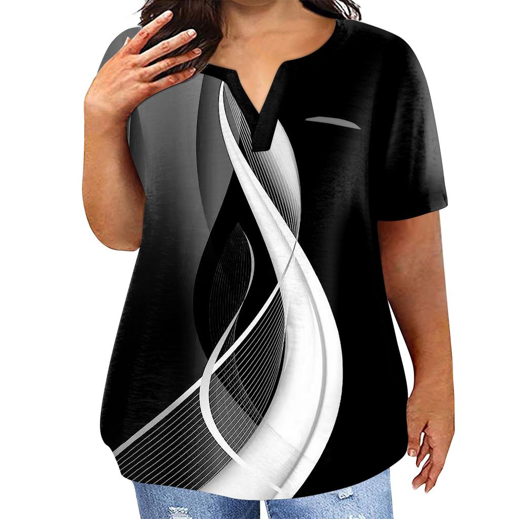 Fashion Plus Size Women's Casual Short Sleeve Round Neck Print T-shirt With Pockets