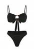 Two-Piece Bikini Swimsuit With Decorative Ring Bow Black