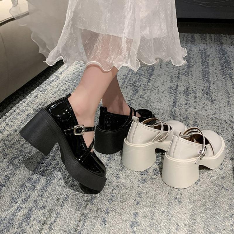Modă Retro Cataramă Glezna Platformă Pompe Femei Stil Japonez Piele Lacuită Pantofi Mary Jane Femeie Punk Tocuri Groase Pantofi Lolita Mujer