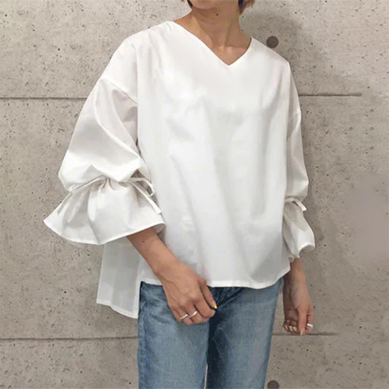 ZANZEA Women Casual V-neck Solid Color 3/4 Loose Blouse