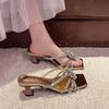 Fashion Big Size Shoes Woman 2025 Slippers Casual Square heel Pantofle Glitter Slides Luxury Block Summer New Jelly Fashion Floral