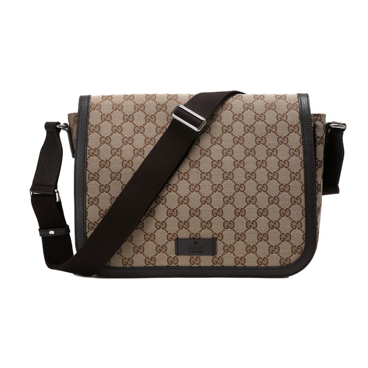 Gucci Large Capacity Logo Canvas And Leather Messenger Bag Unisex bags Ebony Dark-Brown 449171-KY9KN-9886