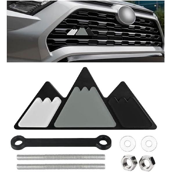 Car Tri-Color Grille Emblem, Auto Snow Mountain Decoration Sticker Triangle Badge Decal, Car Bumper 3-Color Decoration Accessories, Universal for