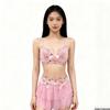 Pink Flower Mesh Embroidery Camisole Bra & Lace Mini Skirt Set