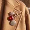 Alloy Bow Pin Bling Rhinestone Brooch Pin, Love Heart Bowknot Lapel Golden Tone Women Jewelry Accessory for Dresses Coats Sweaters Vintage
