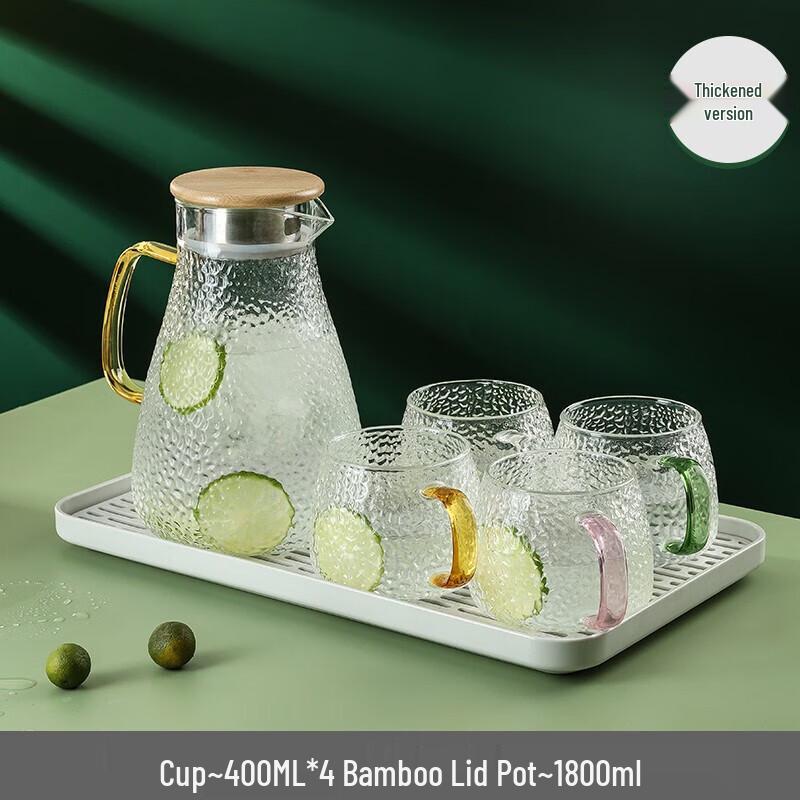 Heat-Resistant Hammered Glass Pitcher & Cup Set