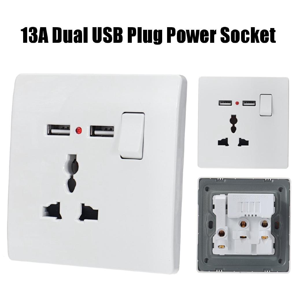 Veggkontakt 2 USB Strømadapter Port Utgangspanel Elektrisk Stikkontakt Hjemmebeslag Lader Støtsikker Enkel Installasjon 8,6x8,6cm