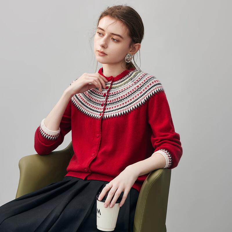 

Commomboca Women s Retro Fair Isle Round Neck Cashmere Cardigan 2XL