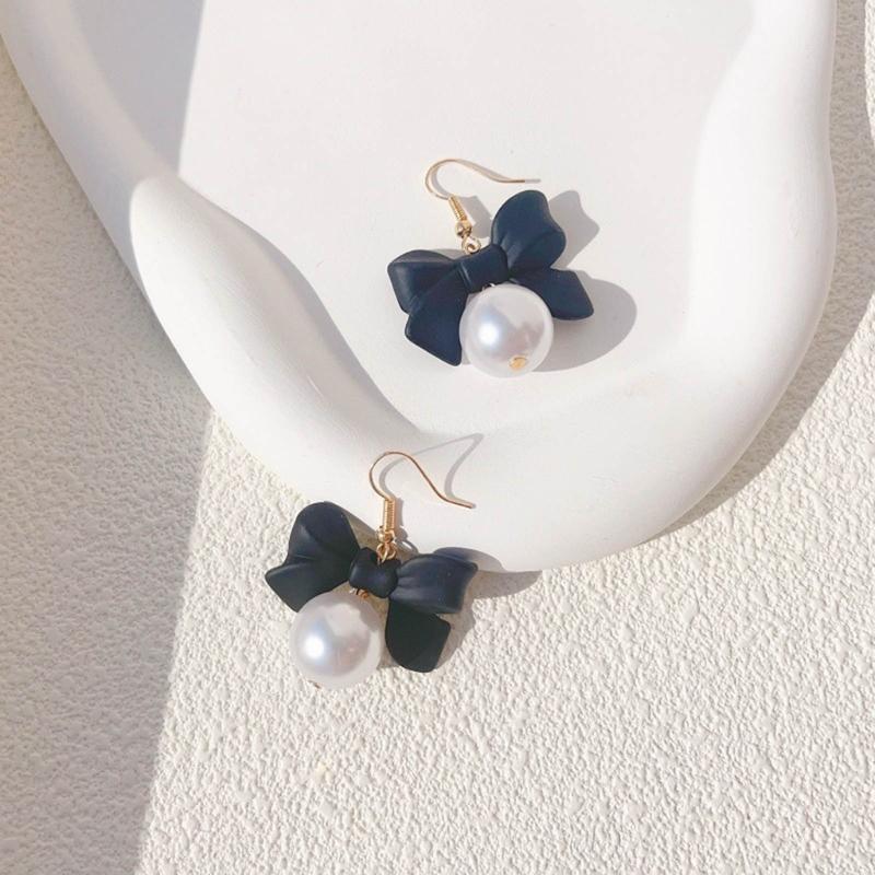 Stylish Pearls Bowknot Dangle Earrings Ornament Distinctive Ear Pendant Ear Rings Adornment Versatile Fashion Accessory