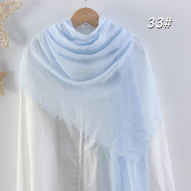 Eșarfă Moale din Bumbac și In 90x180cm Femei Musulmane Eșarfă Hijab Șifonată Culoare Solidă Șaluri Islamice de Cap Înfășurări Eșarfă de Cap Femei