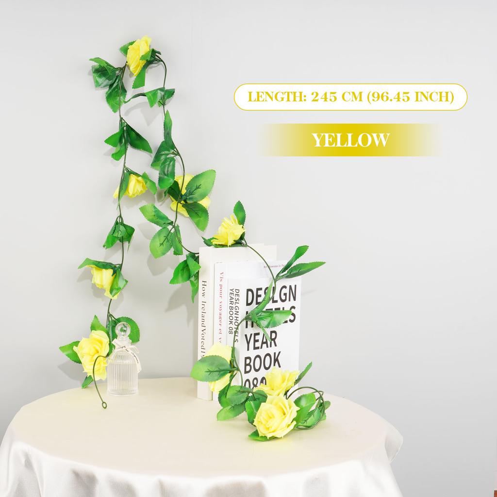 9 Flower Head Artificial Silk Rose Ivy Garland Fake Flower Vine with Green Leaves for Wedding Party Home Decor, DIY Wreath