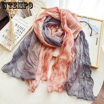 Sciarpa da donna primavera e autunno sciarpa a colori sfumati versatile sciarpa scialle a tinta unita increspata
