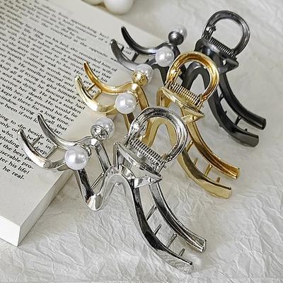 1pc Minimalist Metal Hair Claw Clips Pearl Accents Abstract Wave Design Perfect Effortless Daily Styles Chic Hair Accessories