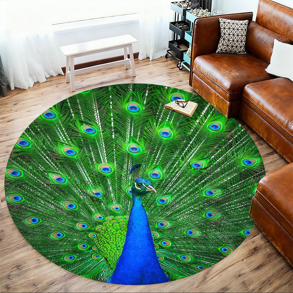 1pc peacock feathers Round Chair mat Area Rug - Non-Slip, Floor Mat for Office, Bedroom, and Indoor Decor c1118241