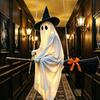 Halloween Decorations 5FT Large Hanging Flying Ghost Decor with Witch Broom for Lawn Patio Porch Backyard Front Yard Haunted House