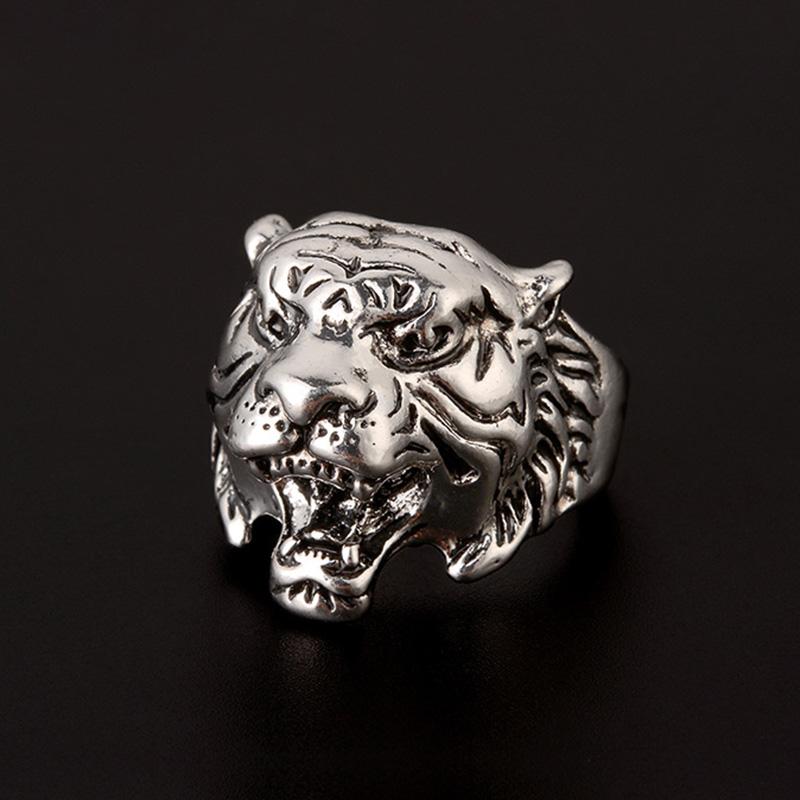 Retro Tigerkopf Verstellbarer Offener Ring für Herren Punk Gothic Edgy Zirkon Zinklegierung Plattiert Rock Hiphop Biker Accessoires Unisex Geschenk