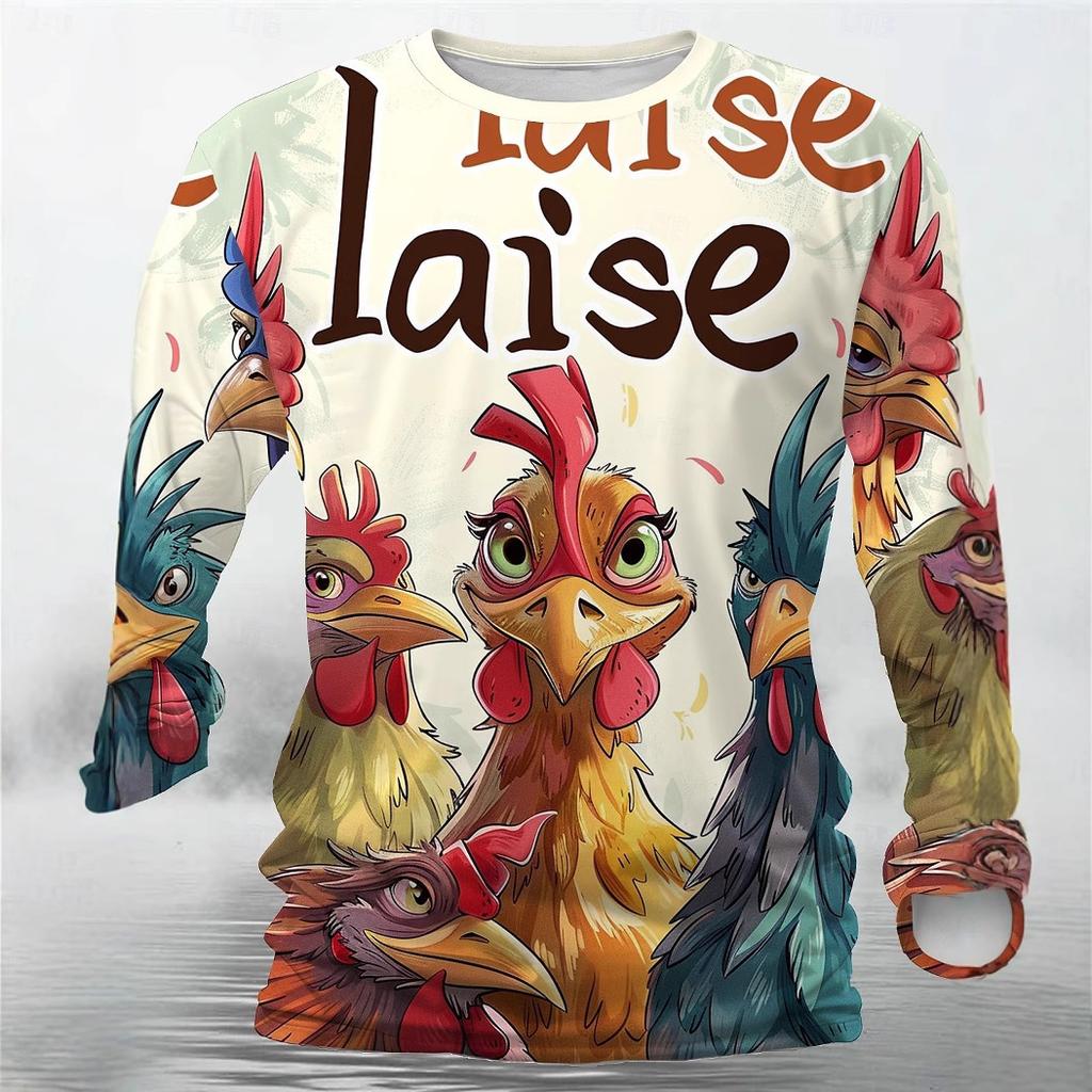 Spring and Autumn Round Neck 3D Cute Animal Printed Top Fashionable Casual Long Sleeved Men's T-shirts