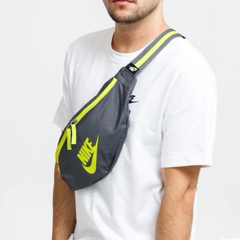 Nike Heritage Polyester Sling Bag Fanny Pack Regular Unisex Gray Yellow Green Casual BA5750-068