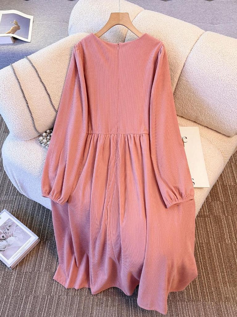 Plus Size Women's Corduroy Dress: Loose, French Style for Autumn/Winter