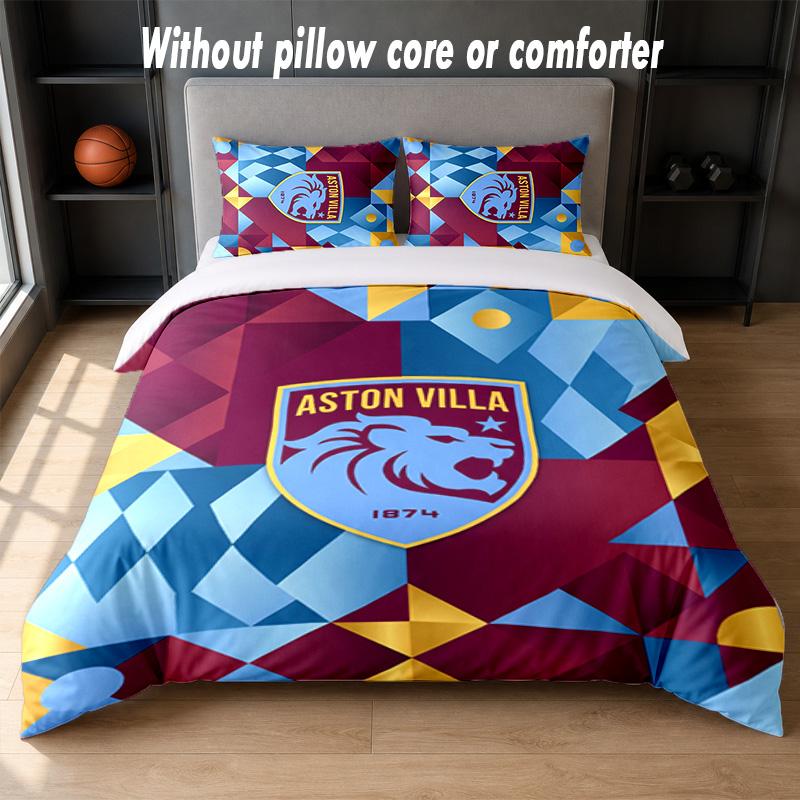 Aston Villa Football Design Bed Bedding Set 1 Duvet Cover + 2 Pillowcases Soft Breathable Household Bed Linens