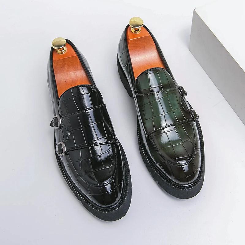 Mode Streetwear Herren Loafer Dicke Sohle Schuhe für großen Zeh Trend Grün Partykleid Schuhe Herren Echtes Leder Freizeitschuhe
