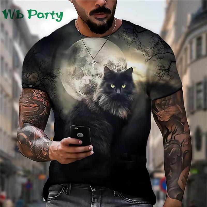 Pánské tričko s potiskem kočky Pánské oblečení Trička pro muže Tričko s krátkým rukávem Vtipný potisk kočky Nadměrné tričko Letní tričko Topy