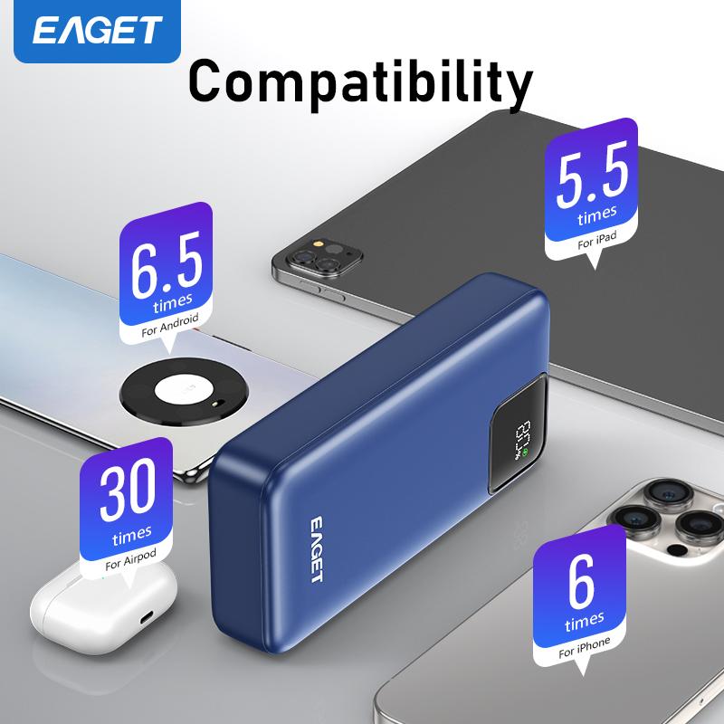 EAGET Bærbar lader PD22.5W 20000mAh USB-C QC 4.0 Hurtiglading Digitalt Display Lader for iPhone 16/15/14/13/12/11, for Samsung, Android